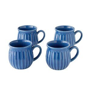 Pioneer Woman Colette Coffee Belly Mug Stoneware Cup Ceramic Blue 12oz Set of 4